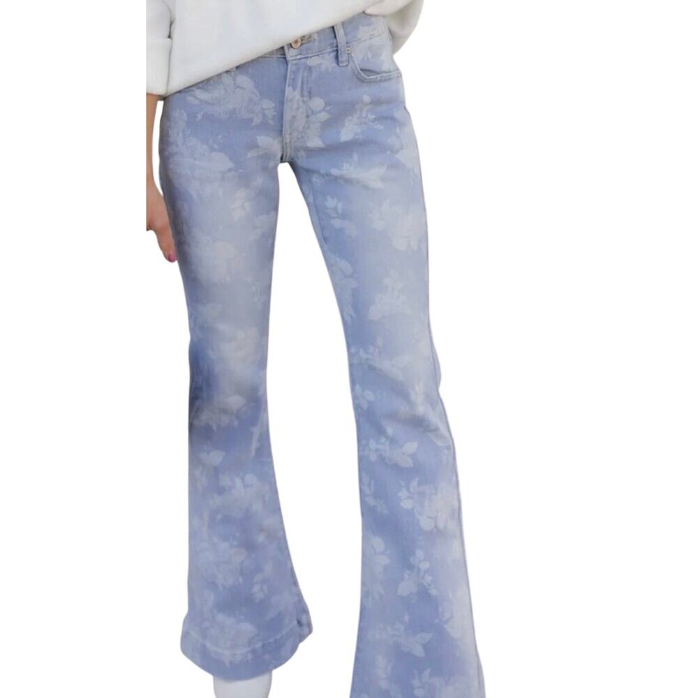 COPY - KanKan light wash printed flare jeans with floral design